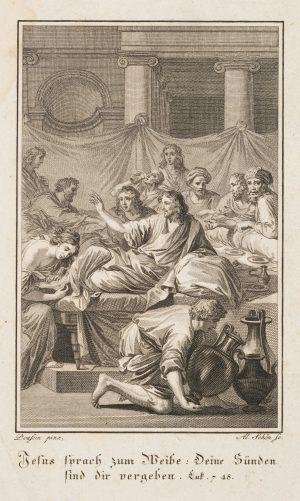 Biblische Szene. Die Sünderin vor Jesus