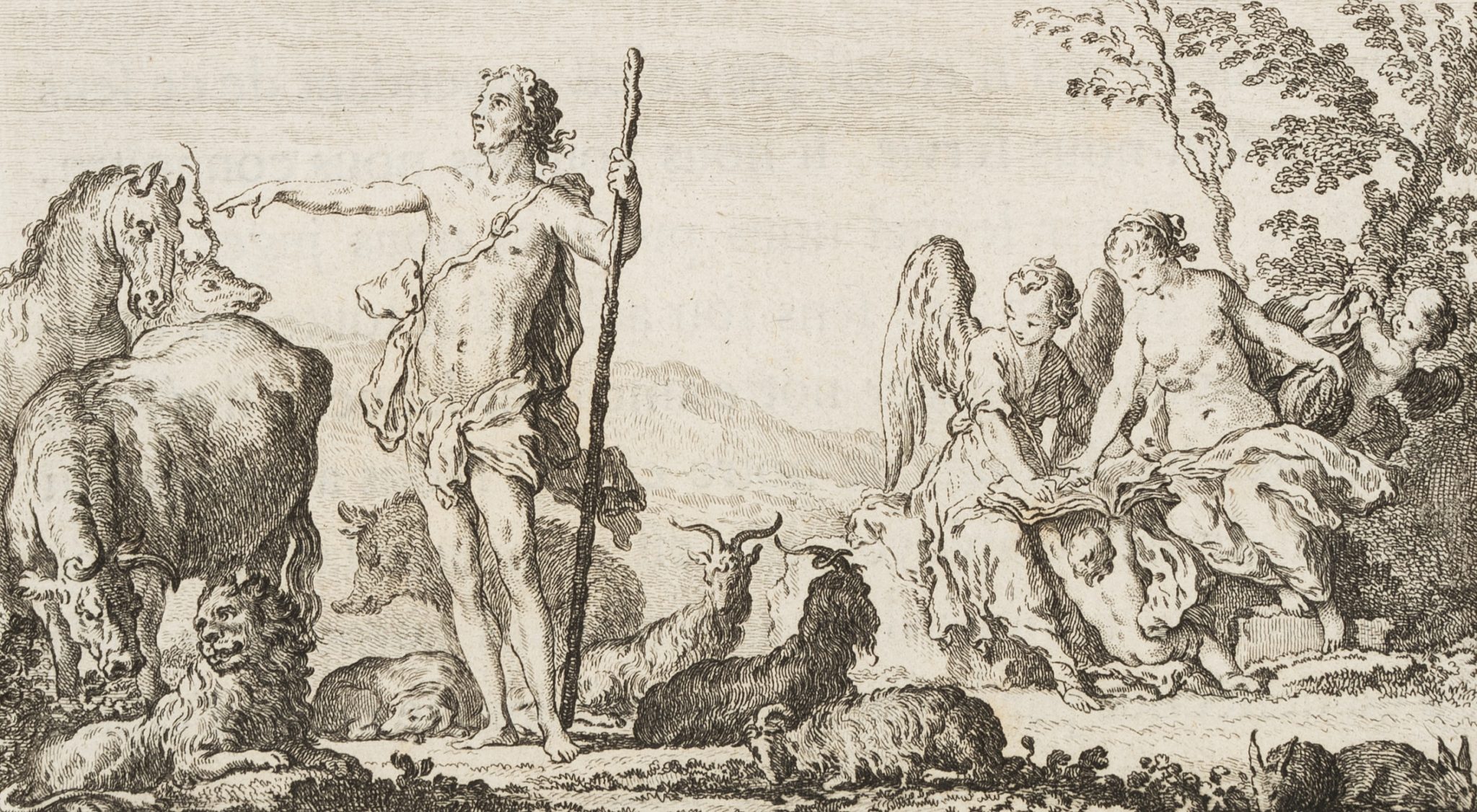 Landschaft mit Hirte und Engeln