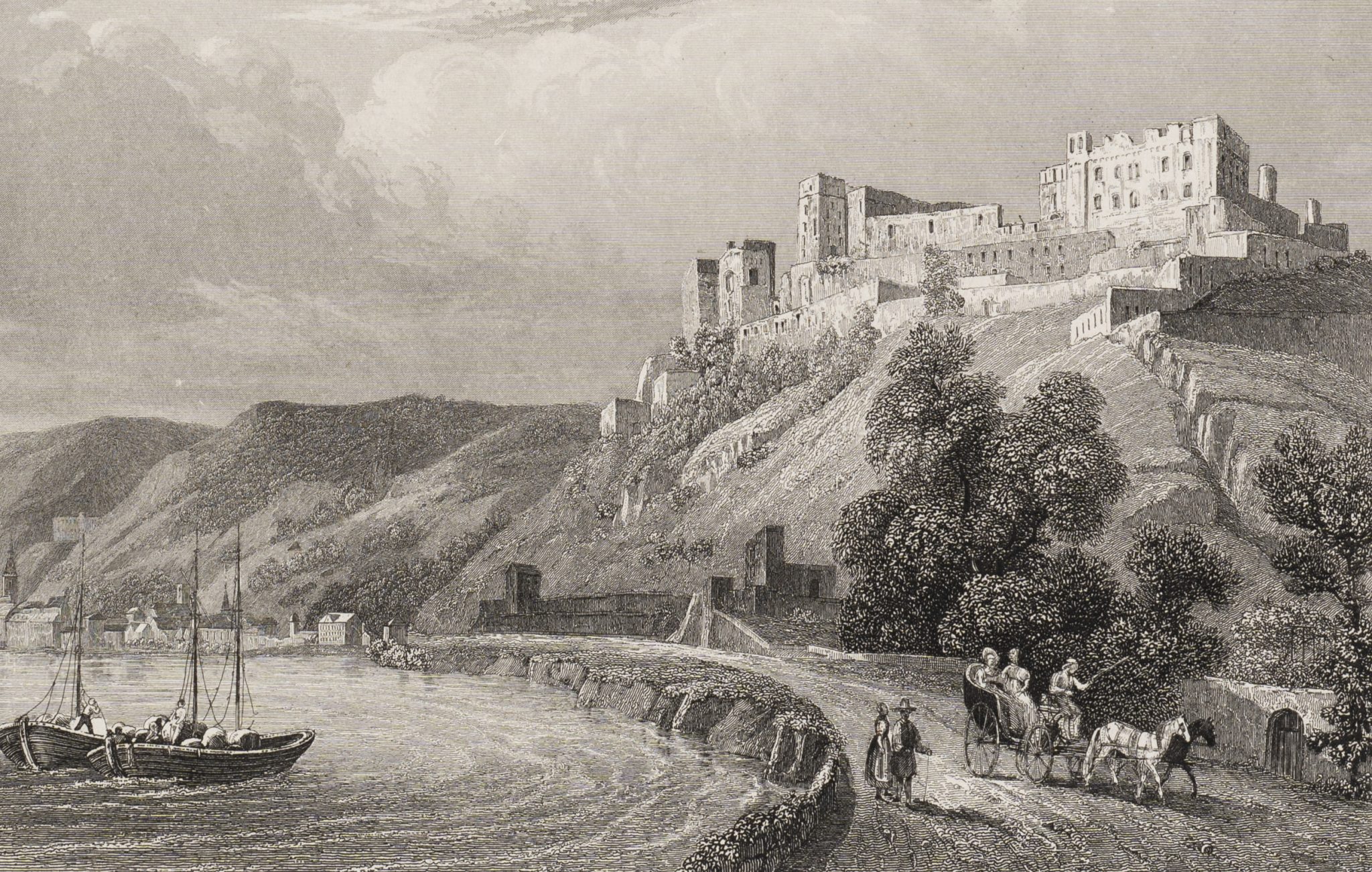 Biedermeierliche Darstellung Rheinfels'