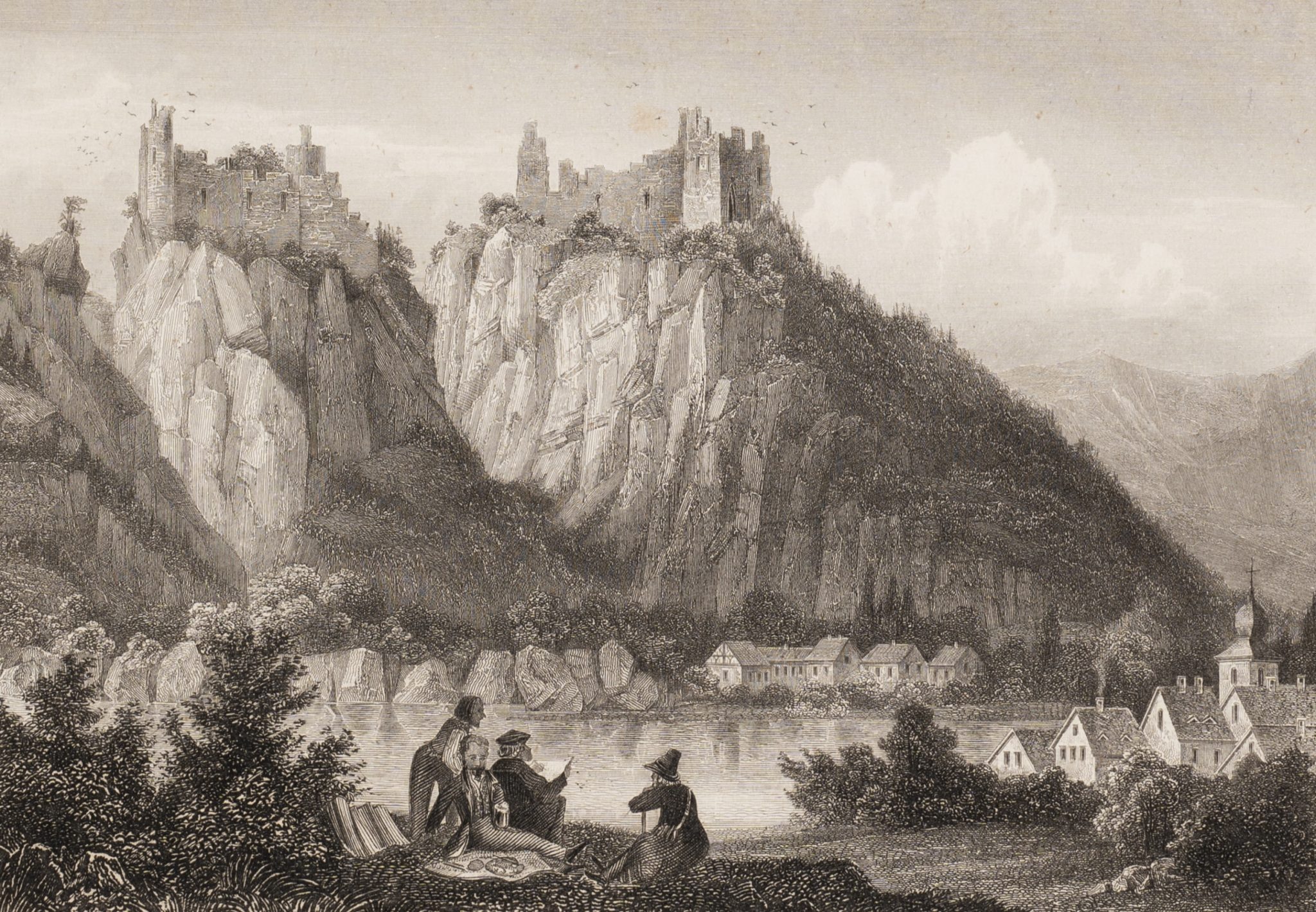 Romantische Ansicht der Alt. Boyneburg am Fluss