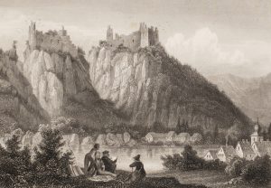 Romantische Ansicht der Alt. Boyneburg am Fluss