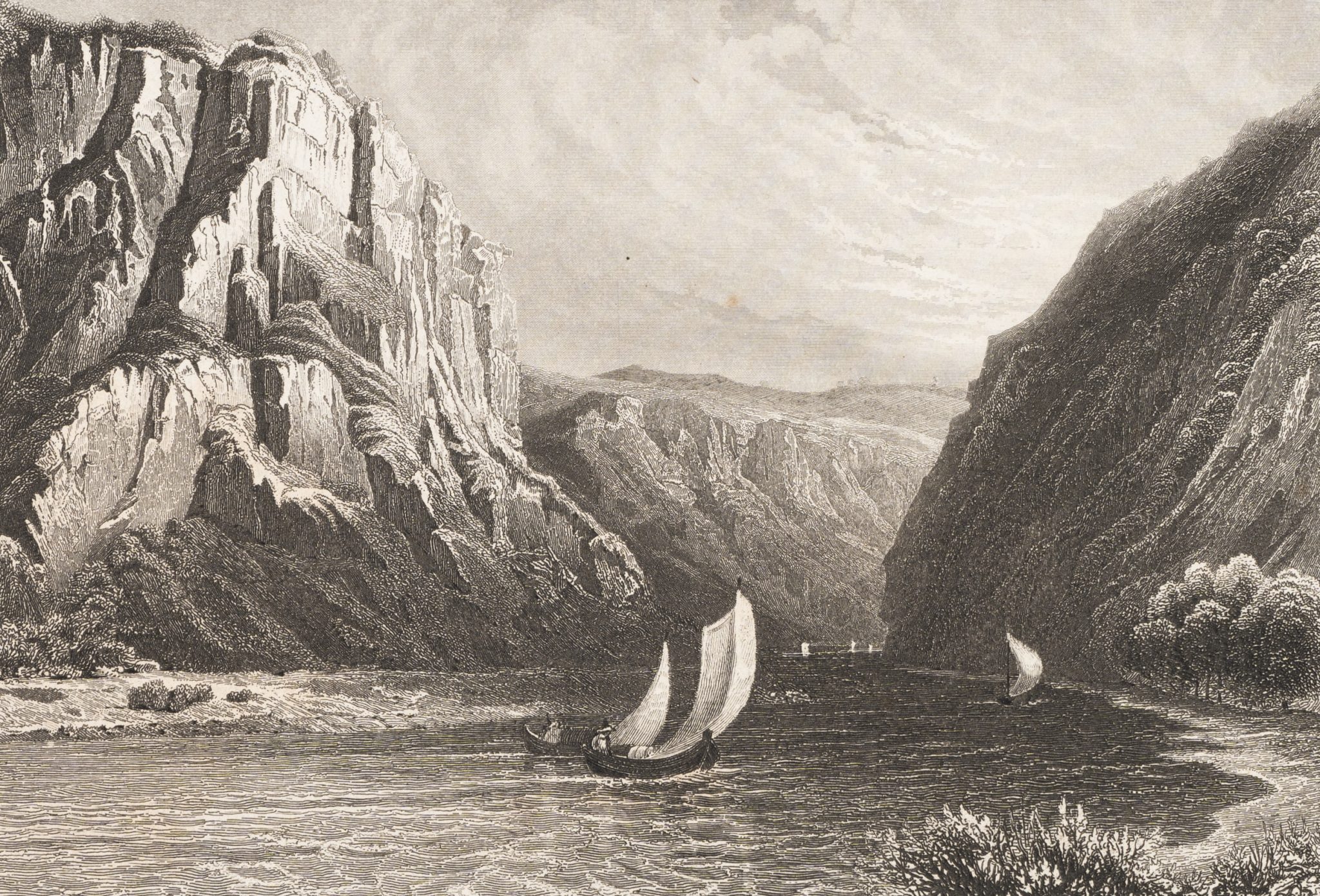 Flusslandschaft mit Segelbooten