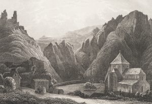 Burg und Kirche im Gebirge