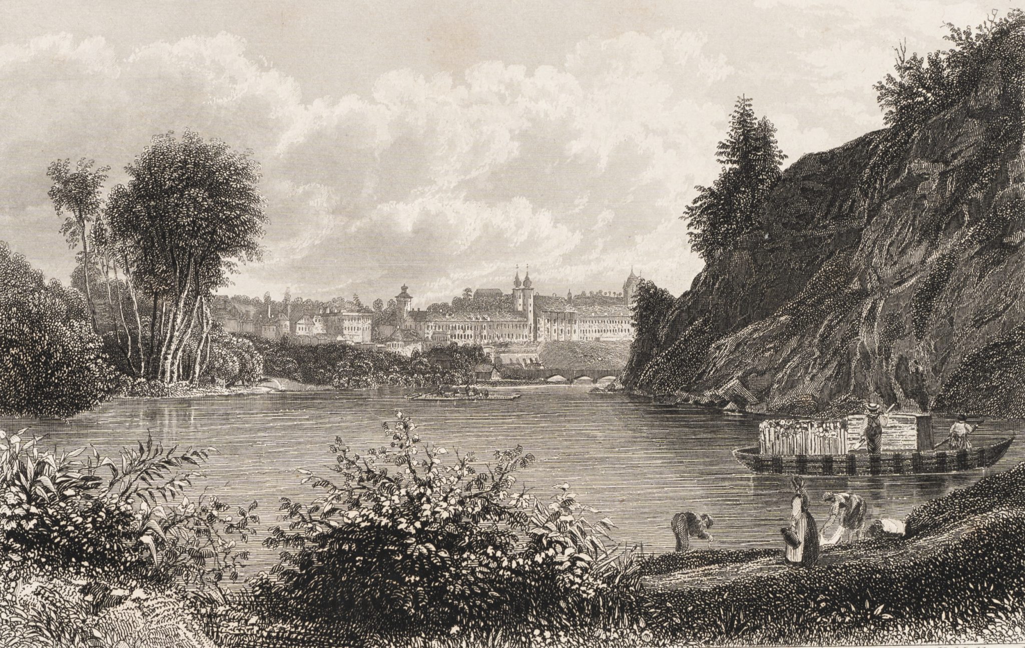 Flusslandschaft mit Stadt