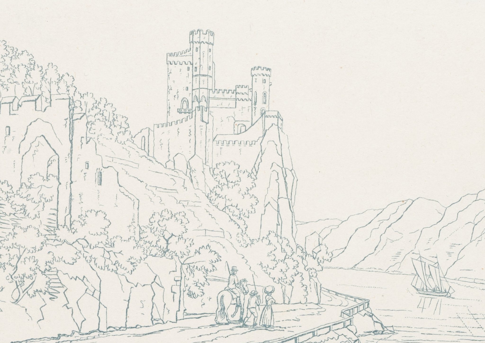Burglandschaft mit Reiter