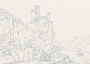 Burglandschaft mit Reiter