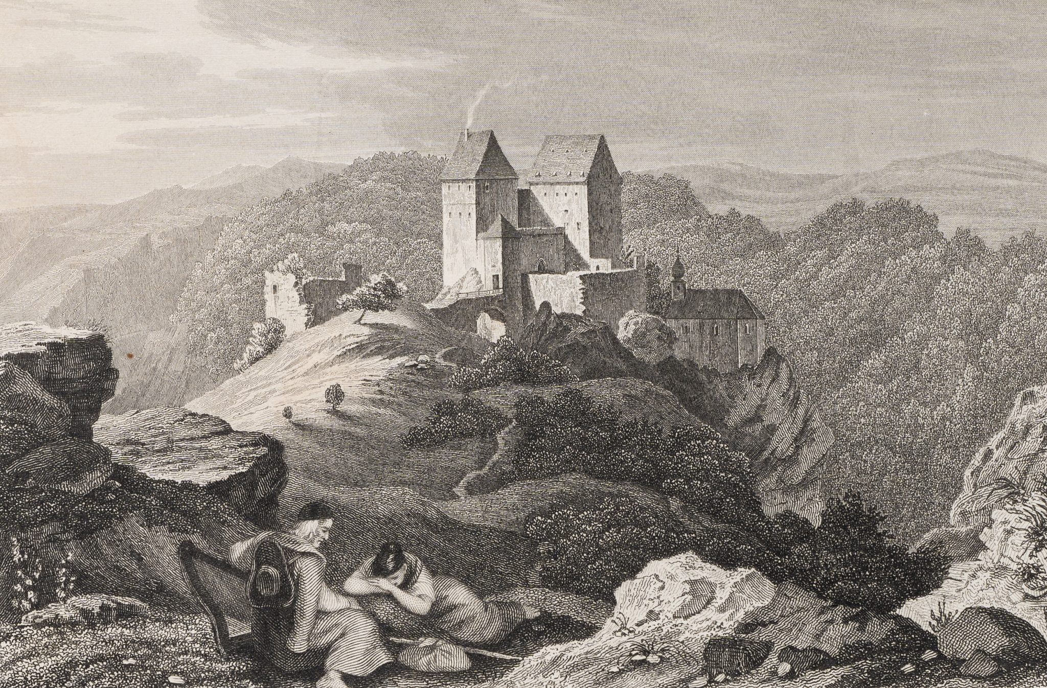 Wandernde vor Burg Rabeneck