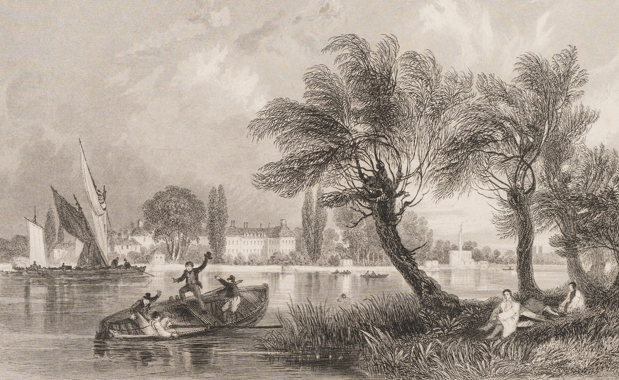 Flusslandschaft mit Booten
