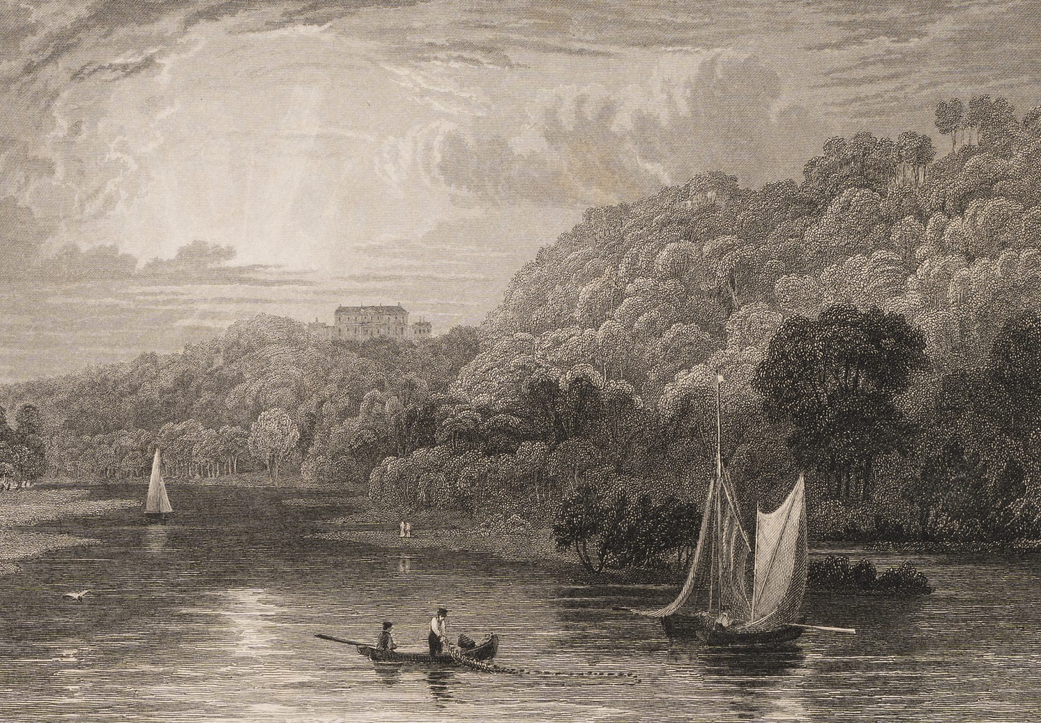 Flusslandschaft mit Segelboot