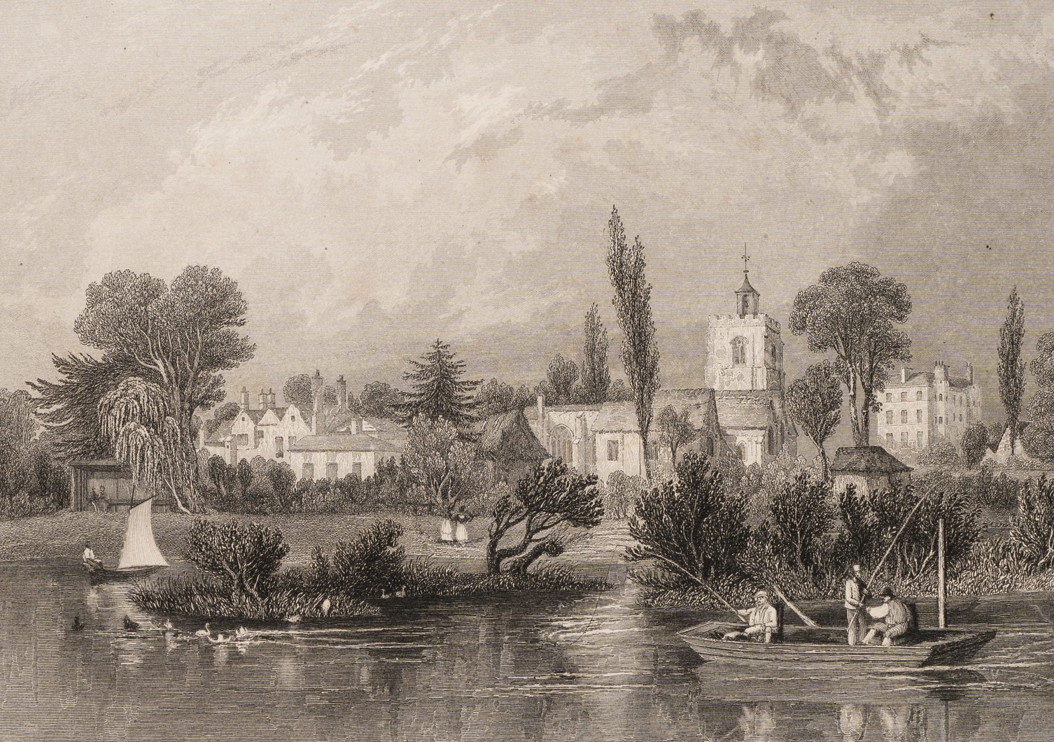 Flusslandschaft mit Kirche