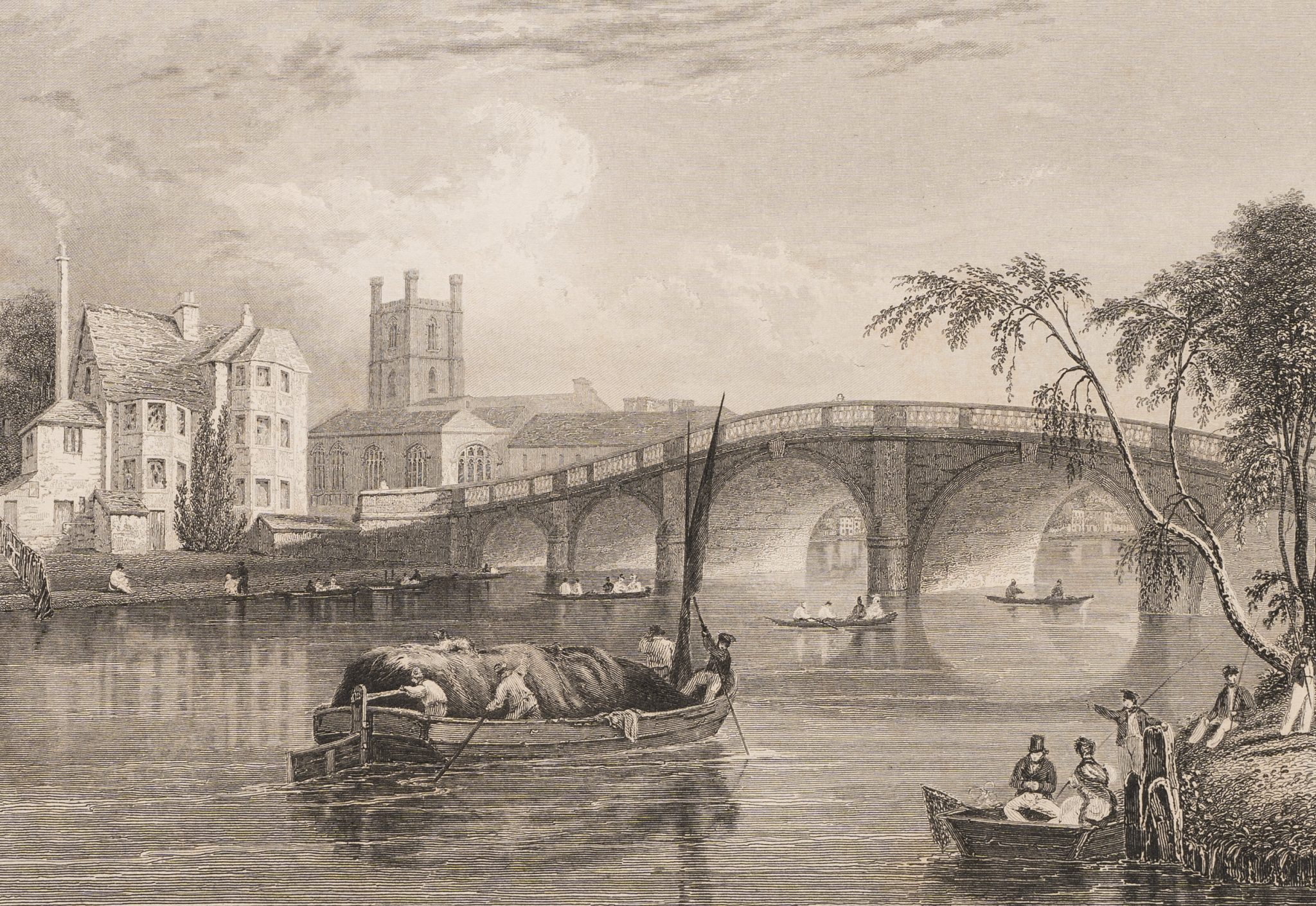 Flusslandschaft mit Brücke