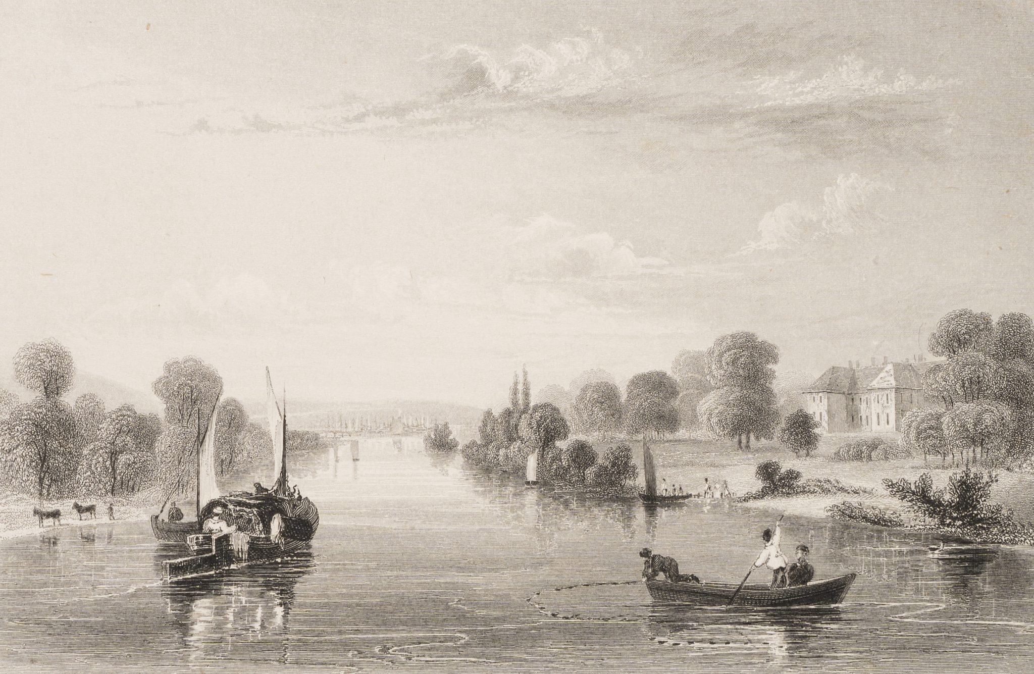 Flusslandschaft mit Booten