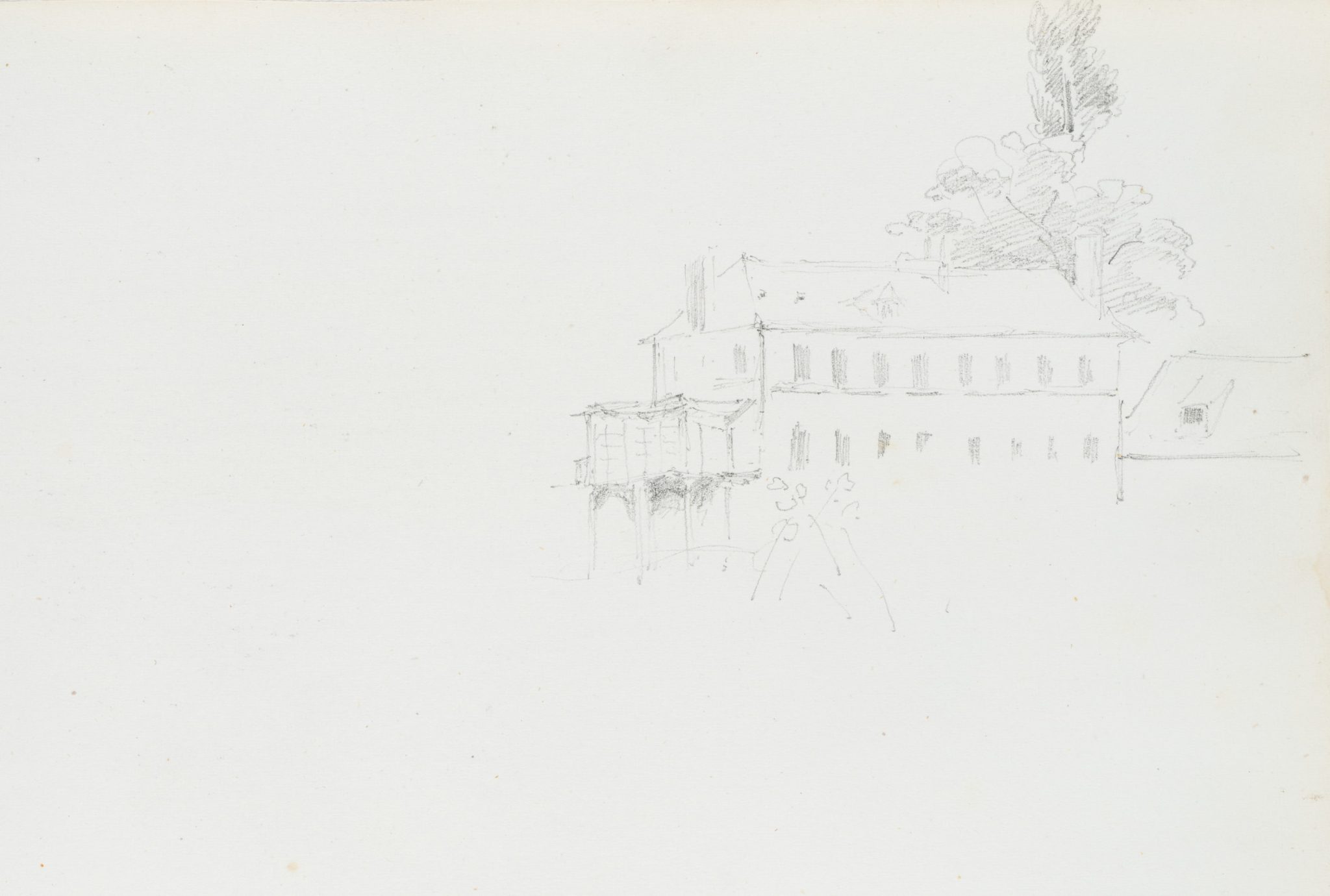 Architekturskizze eines klassizistischen Gebäudes