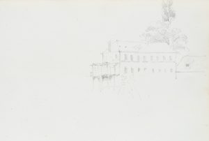 Architekturskizze eines klassizistischen Gebäudes