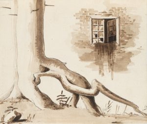 Naturstück mit Baum am Haus