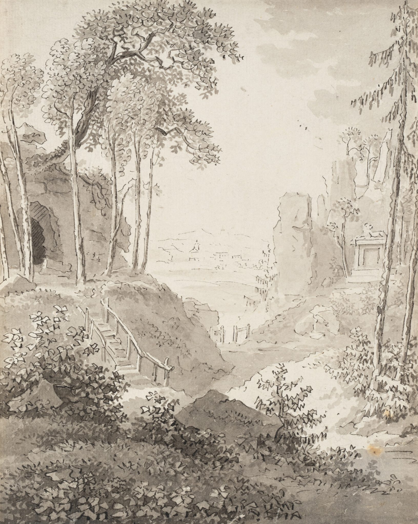 Dresdner Schule, Naturlandschaft mit Höhle und Aussicht