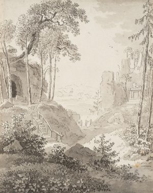 Dresdner Schule, Naturlandschaft mit Höhle und Aussicht