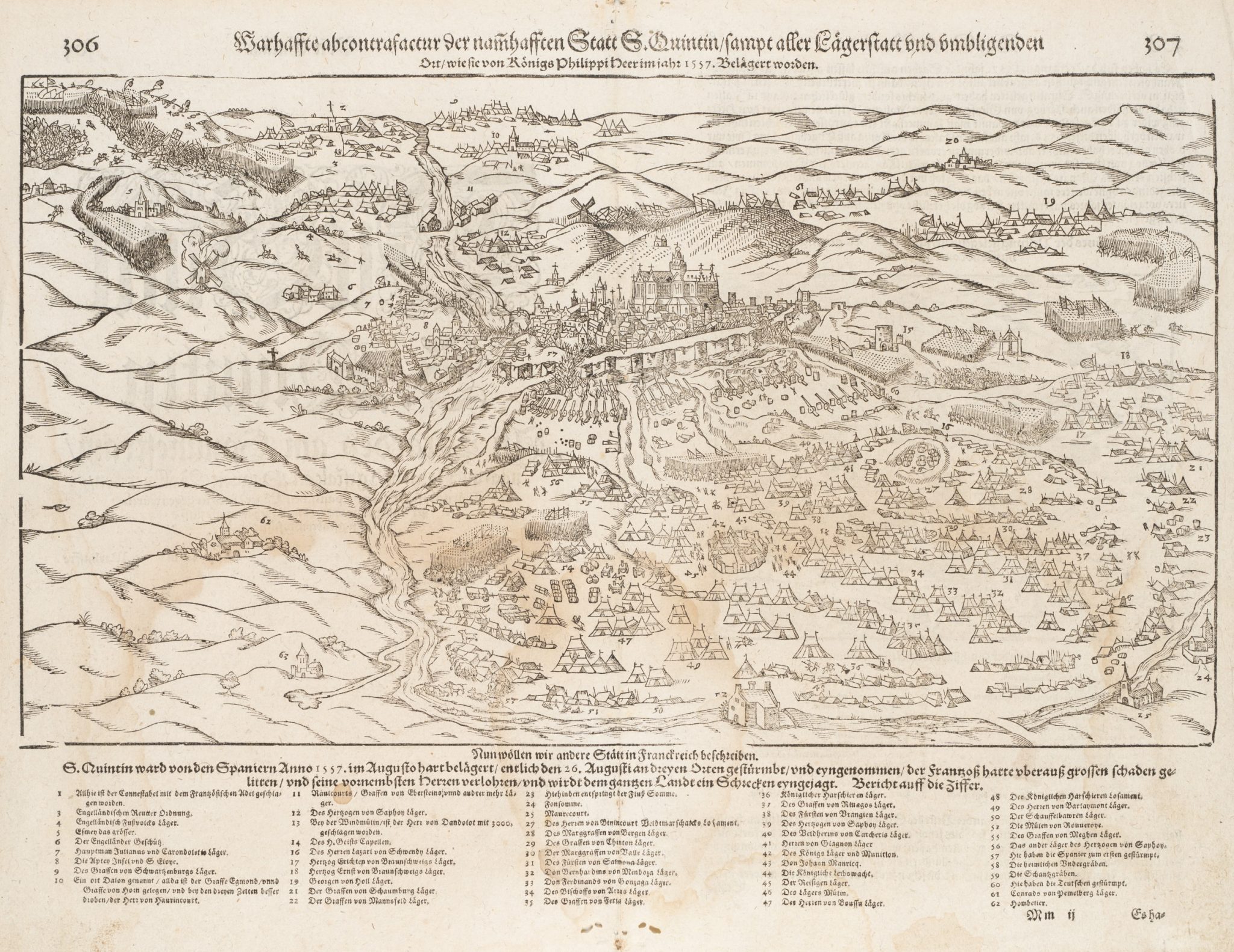 Plan der Belagerung der Stadt Saint-Quentin 1557