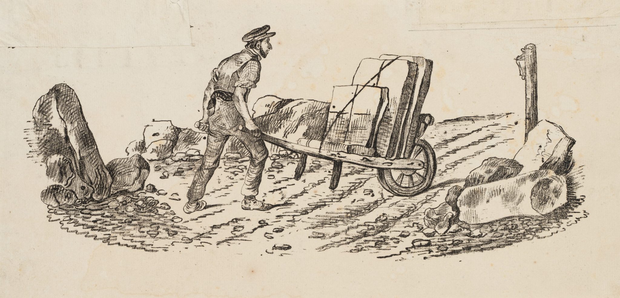 Lithograph am Steinbruch