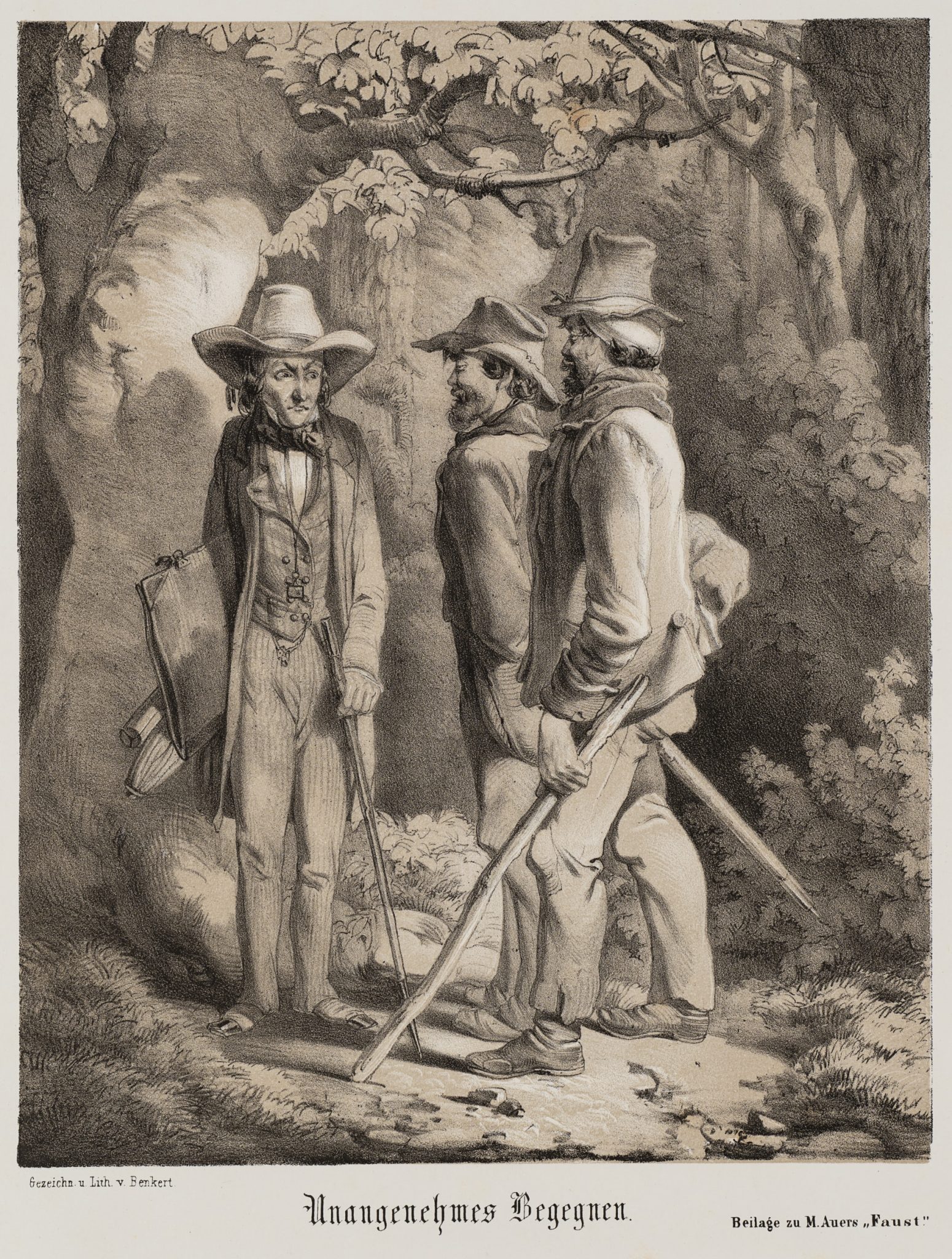 Unangenehmes Begegnen. Maler im Wald