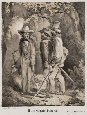 Unangenehmes Begegnen. Maler im Wald