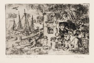 Griechischer Hafen mit Großfamilie