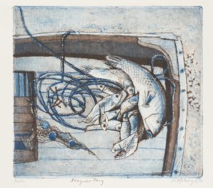 Magerer Fang. Stillleben mit Fischen im Boot