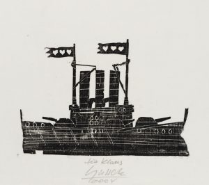 Ansicht eines Dampfers. Großes Schiff