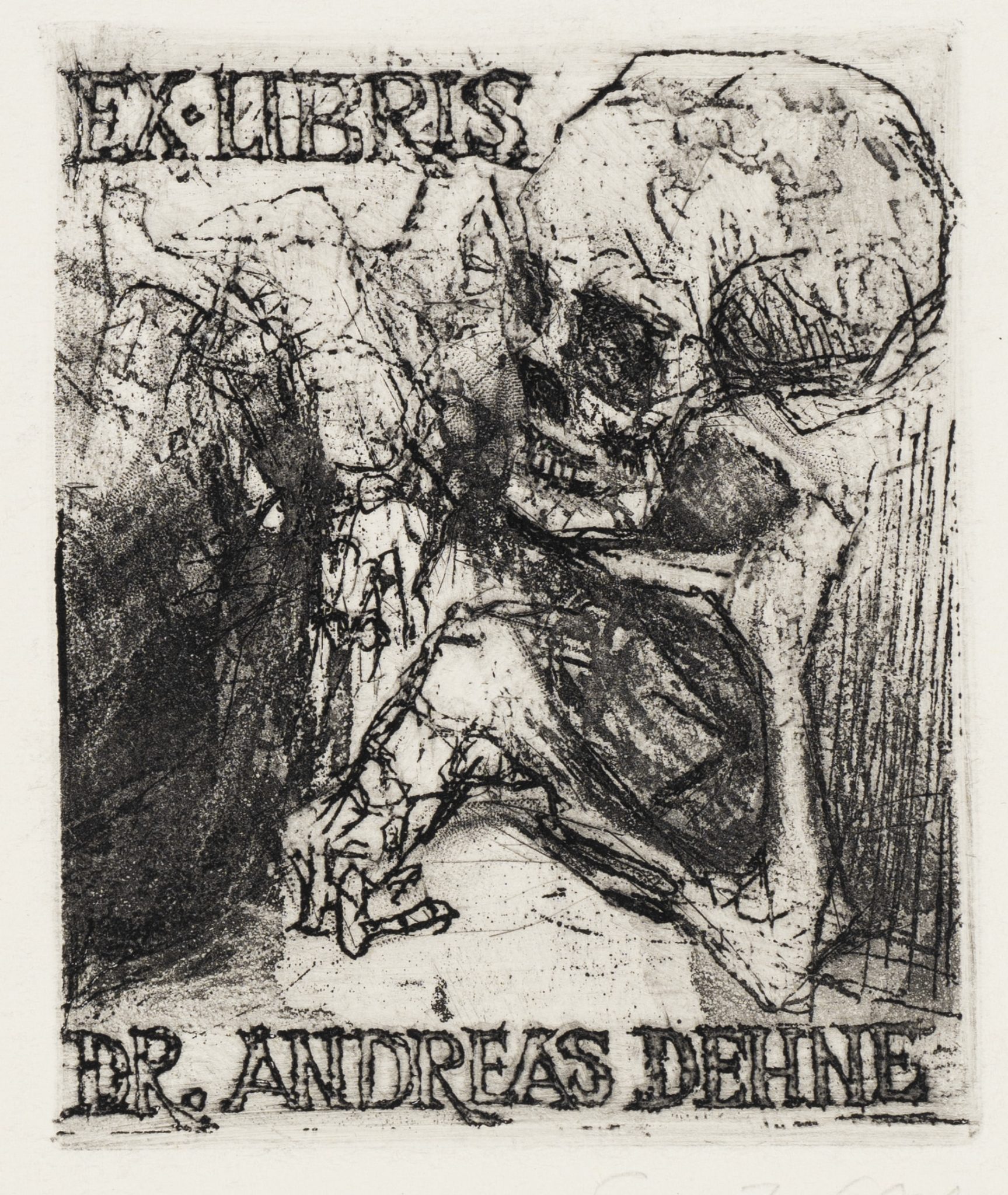 Exlibris mit Skelettdarstellung