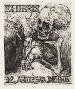 Exlibris mit Skelettdarstellung