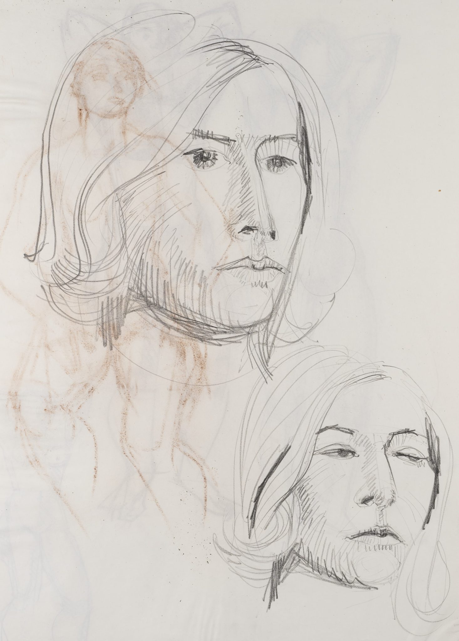 Kopfstudien. 2 weibliche Portraitskizzen
