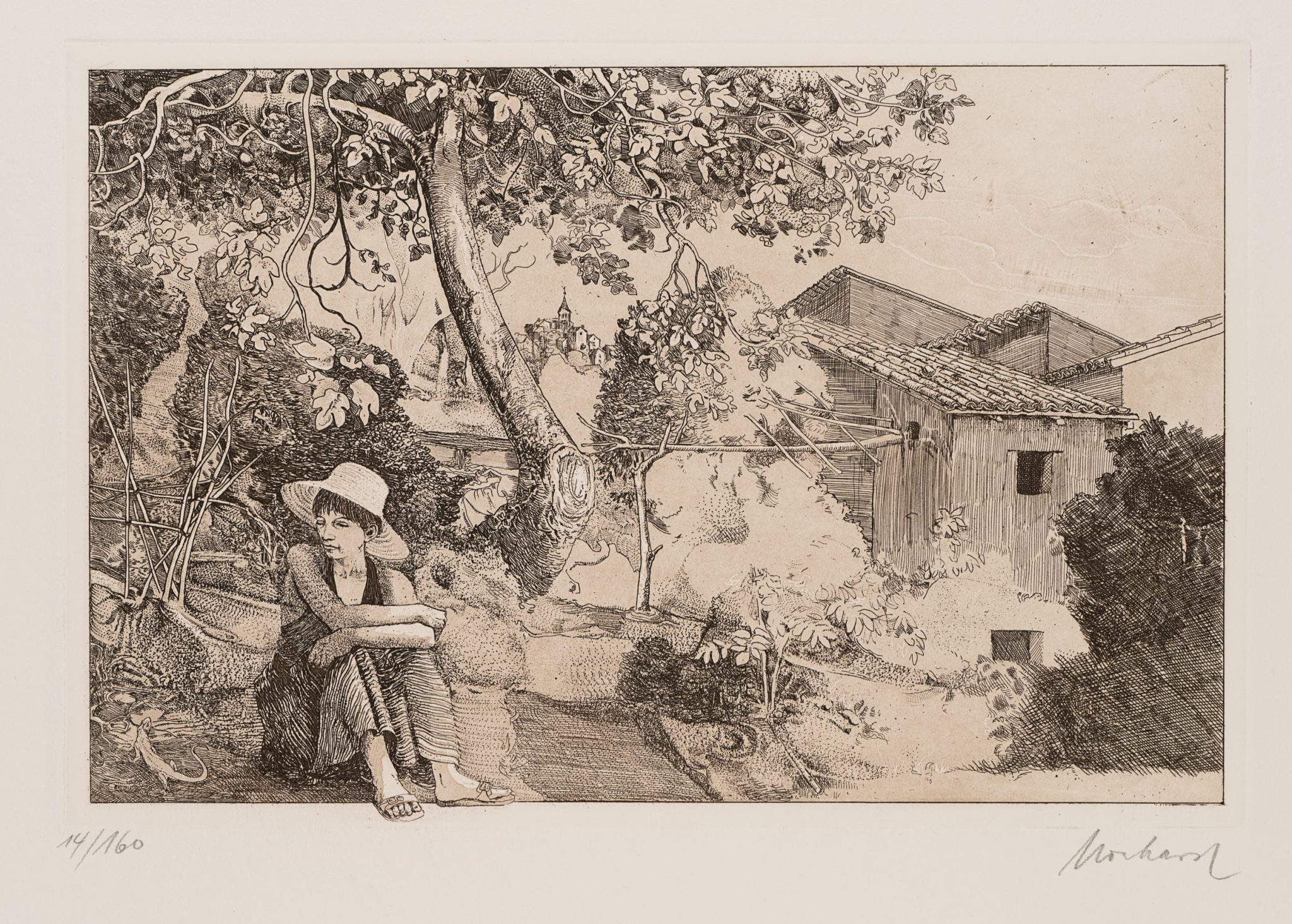Landleben. Landfrau vor Bauernhütte