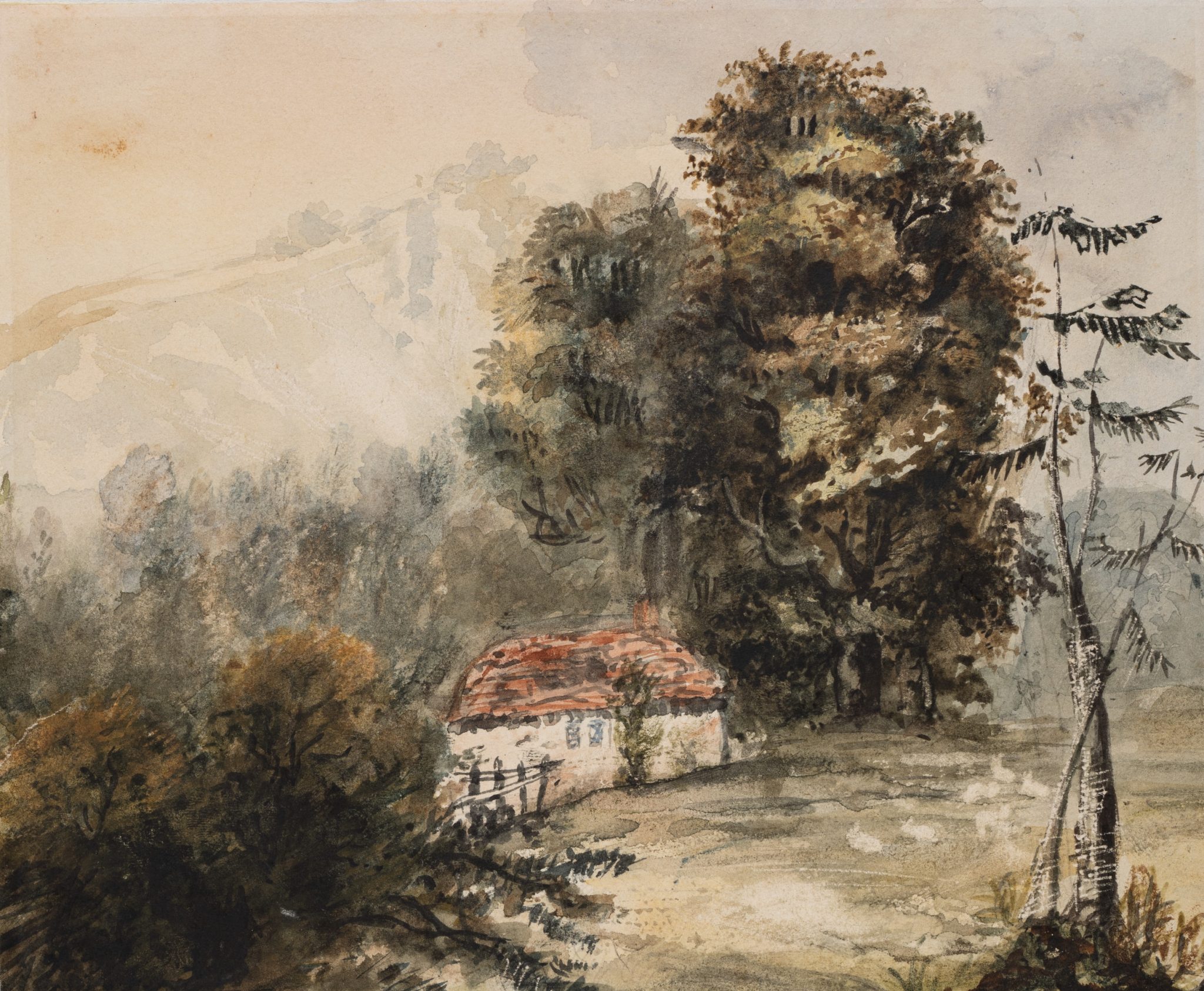 Landschaft mit Haus am Wald