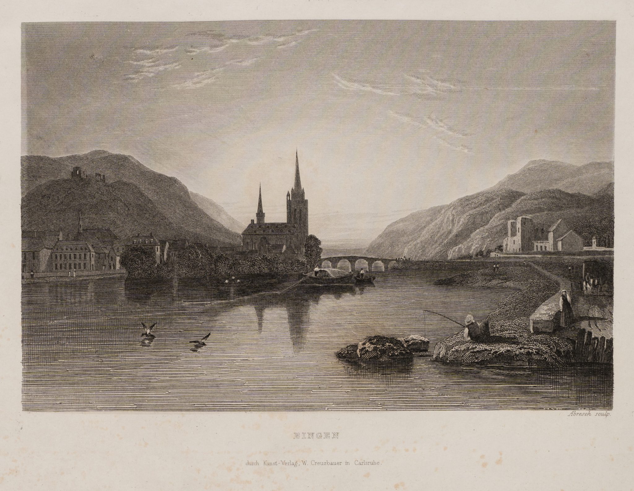 Flusslandschaft bei Bingen im Abendlicht