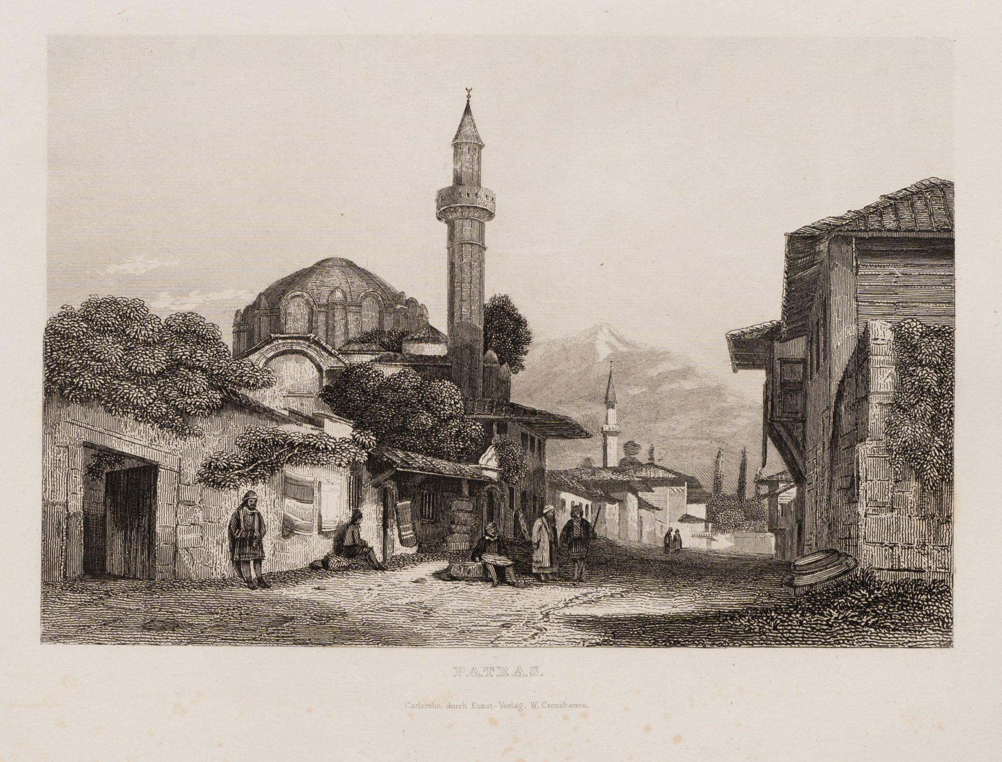 Straßenansicht von Patras. Minarett