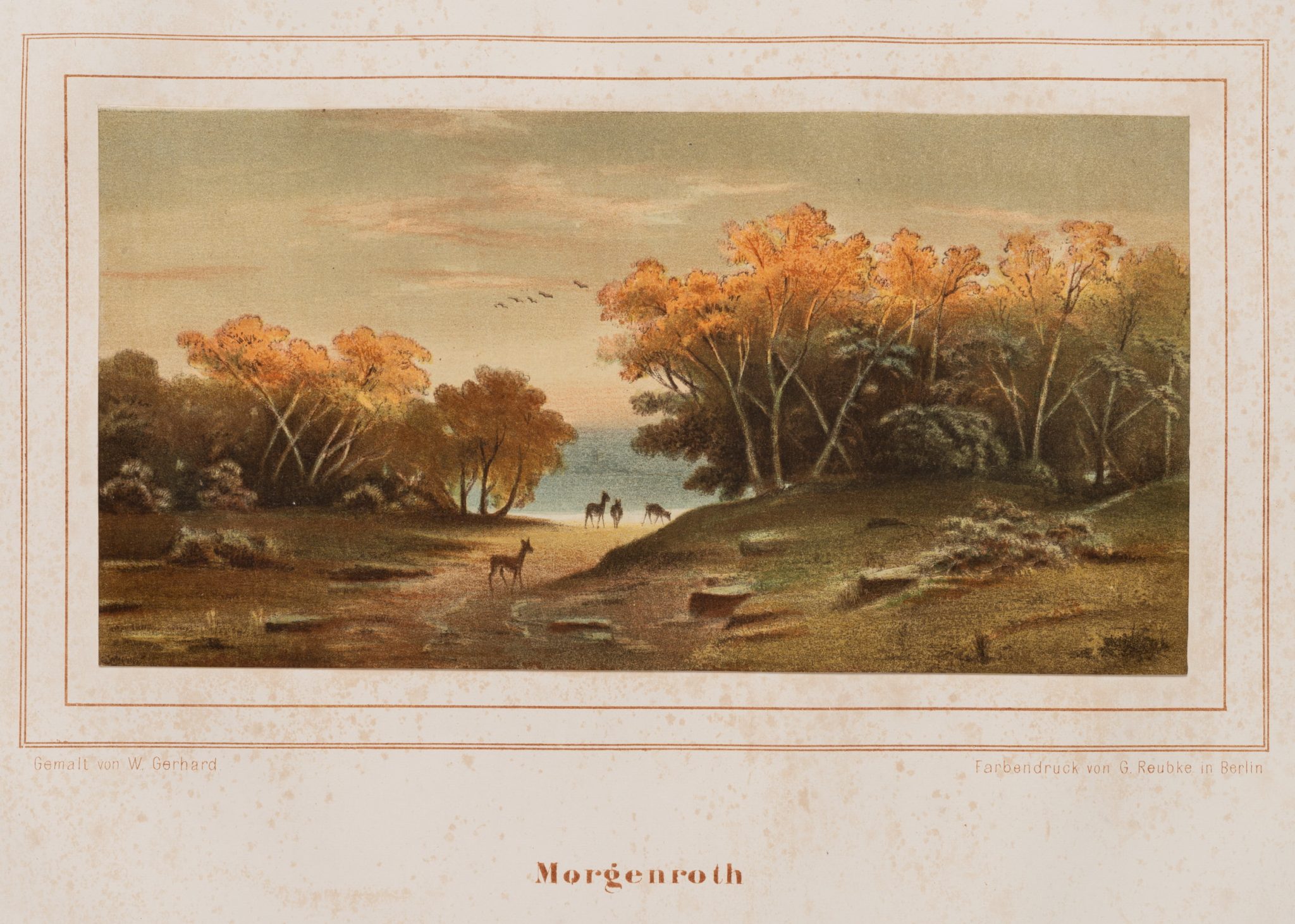 Morgenrot. Rehe im Wald