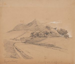 Pittoreske Landschaft mit bewaldetem Hügel