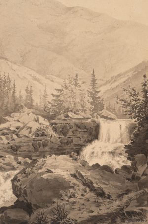 Waldgebirge mit Fluss und Wasserfall