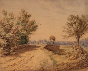Heuträgerin auf Steinbrücke
