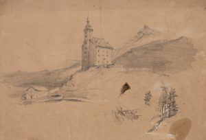 Einsames Schloss oder Kloster im Gebirge