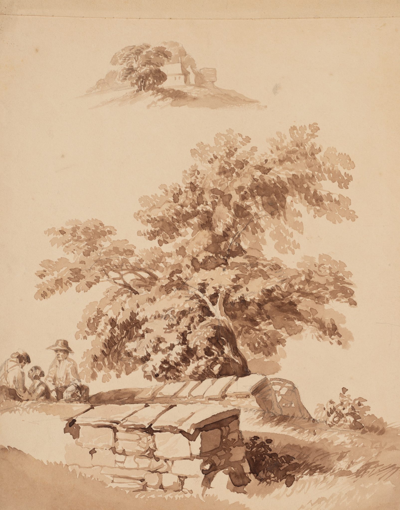 Bauern auf kleiner Steinbrücke