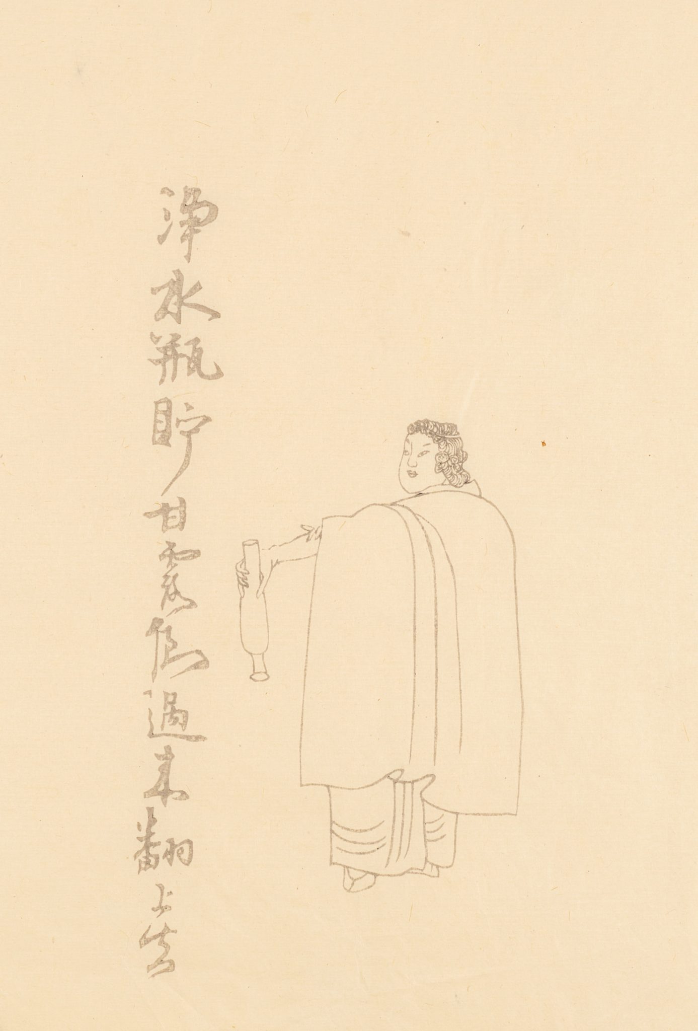 Japanisch, Stehender mit Flasche