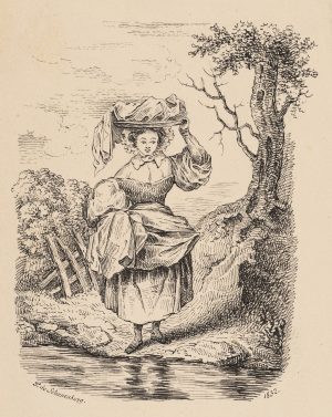 Frau mit Schale auf dem Kopf
