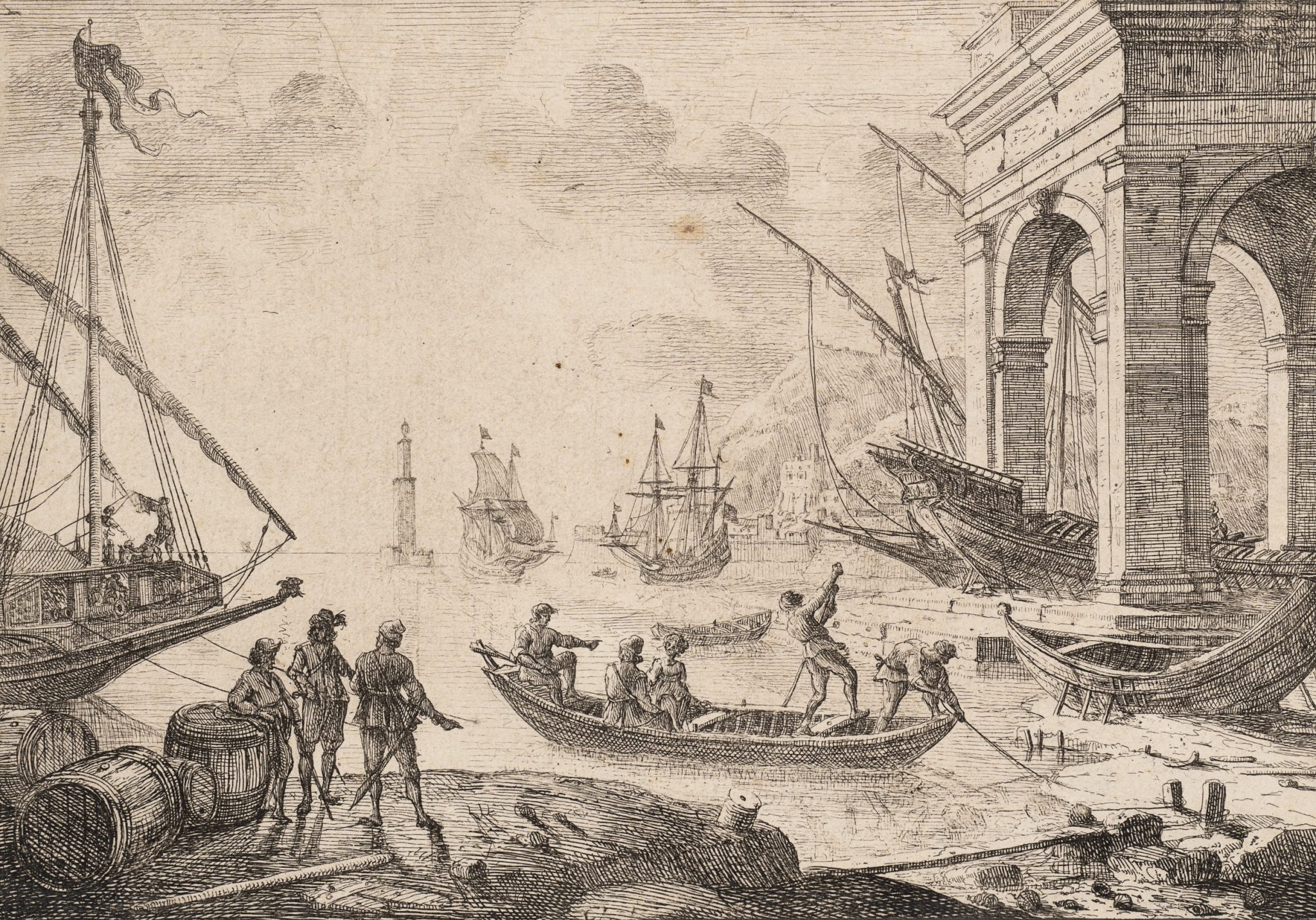 Hafenszene mit Segelschiffen