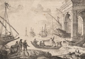 Hafenszene mit Segelschiffen