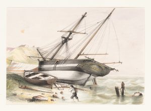Segelschiff beim Kielholen