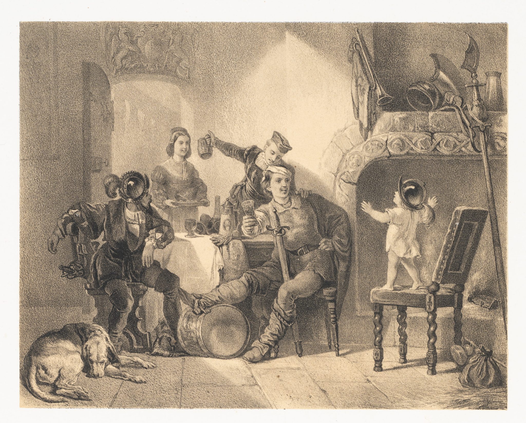 Condottieri. Knabe mit zechenden Soldaten