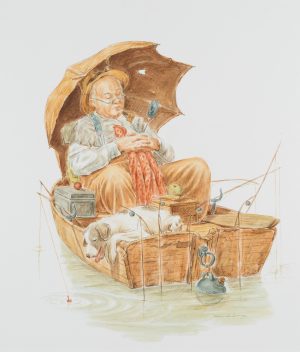 Schlafender Angler im Boot
