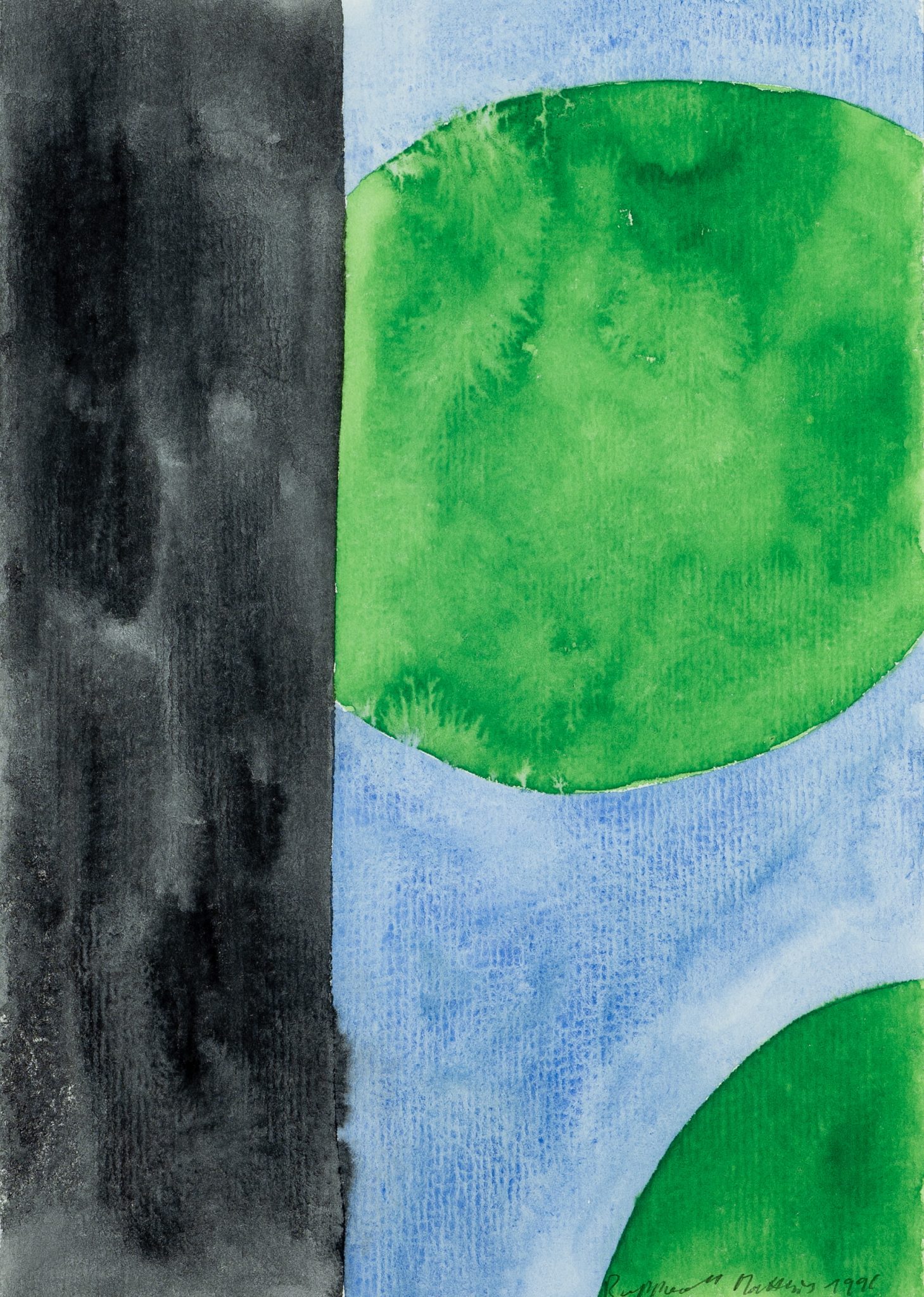 Grüner Mond hinter schwarzer Wand
