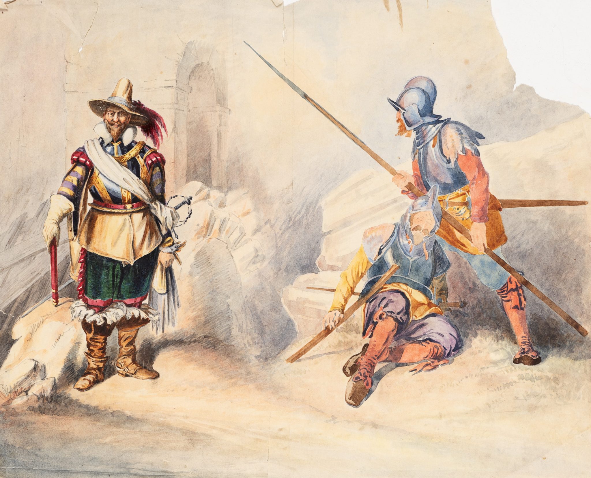 Historische Soldaten vor Ruinen